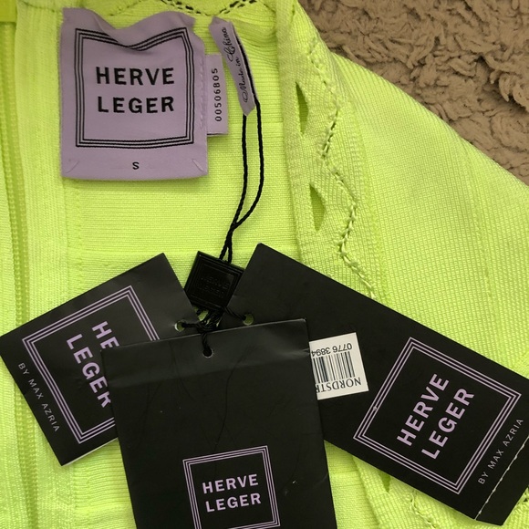 Herve Leger Neon Yellow Delfine Bodycon Dress S - Picture 8 of 8